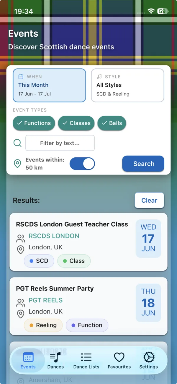 Nearby dance events